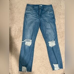 Good American Distressed Blue Slim Straight Jeans